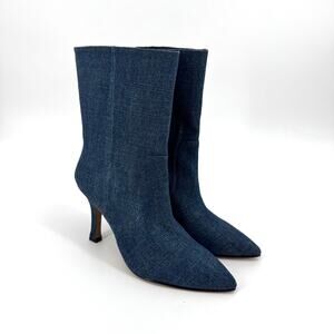 Lisa Vicky Women's Denim Mid Calf Boots Stiletto Heels Pointed Toe Blue US 8